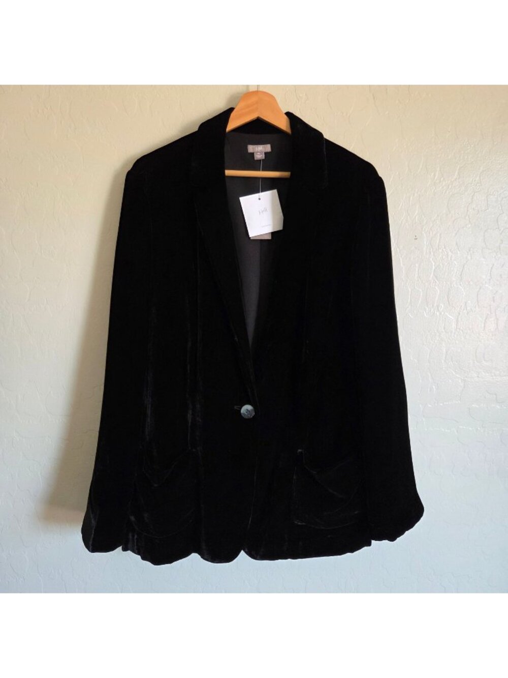 J.Jill Black Velvet One Button Blazer Jacket Womens XL NEW Quiet Luxury Holiday